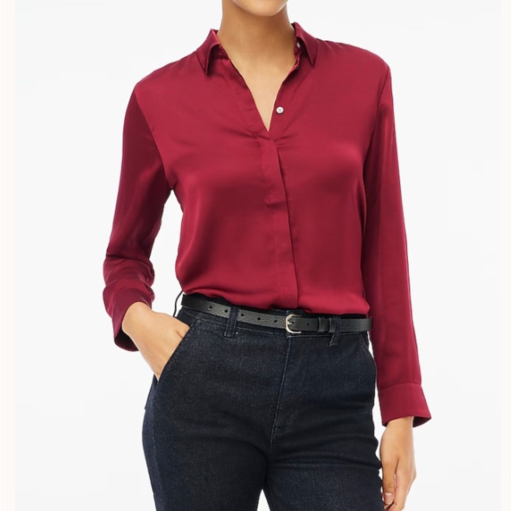 J‎ Crew Factory Drapey satin button-up top in Vintage Burgundy size XL NWT BV927